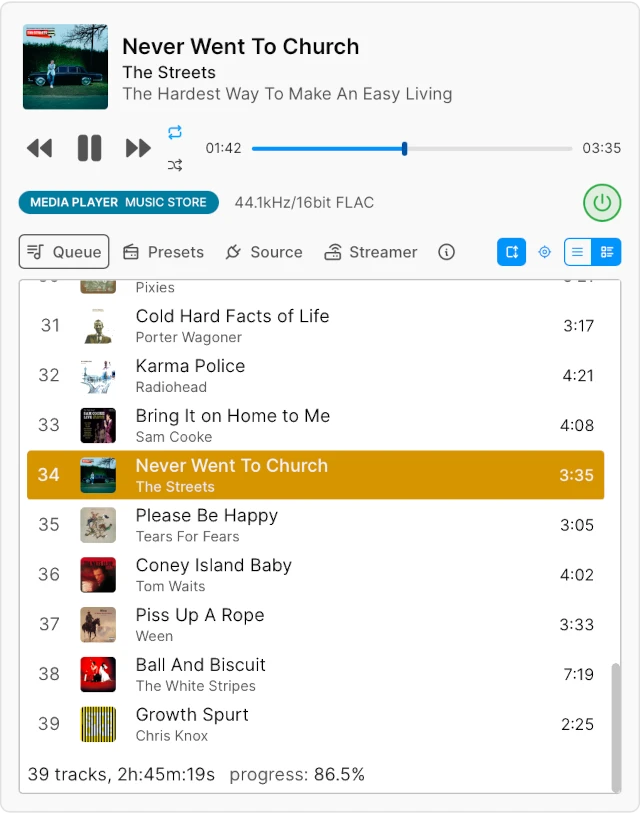 PunyTunes light mode UI